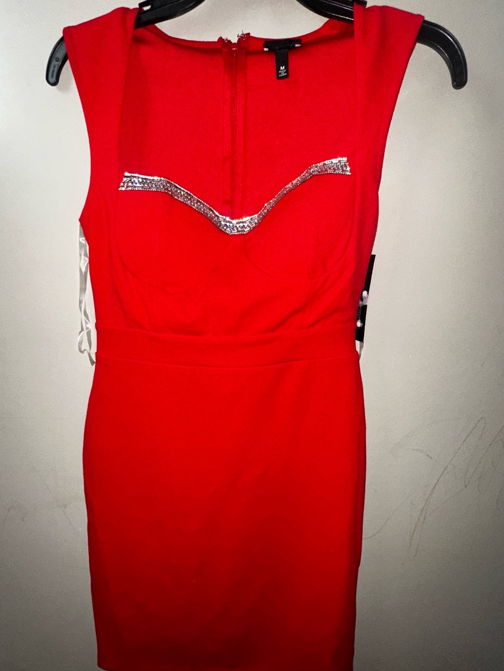 Derek Heart Red Sleeveless Sheath Dress with Silver Sequin Trim